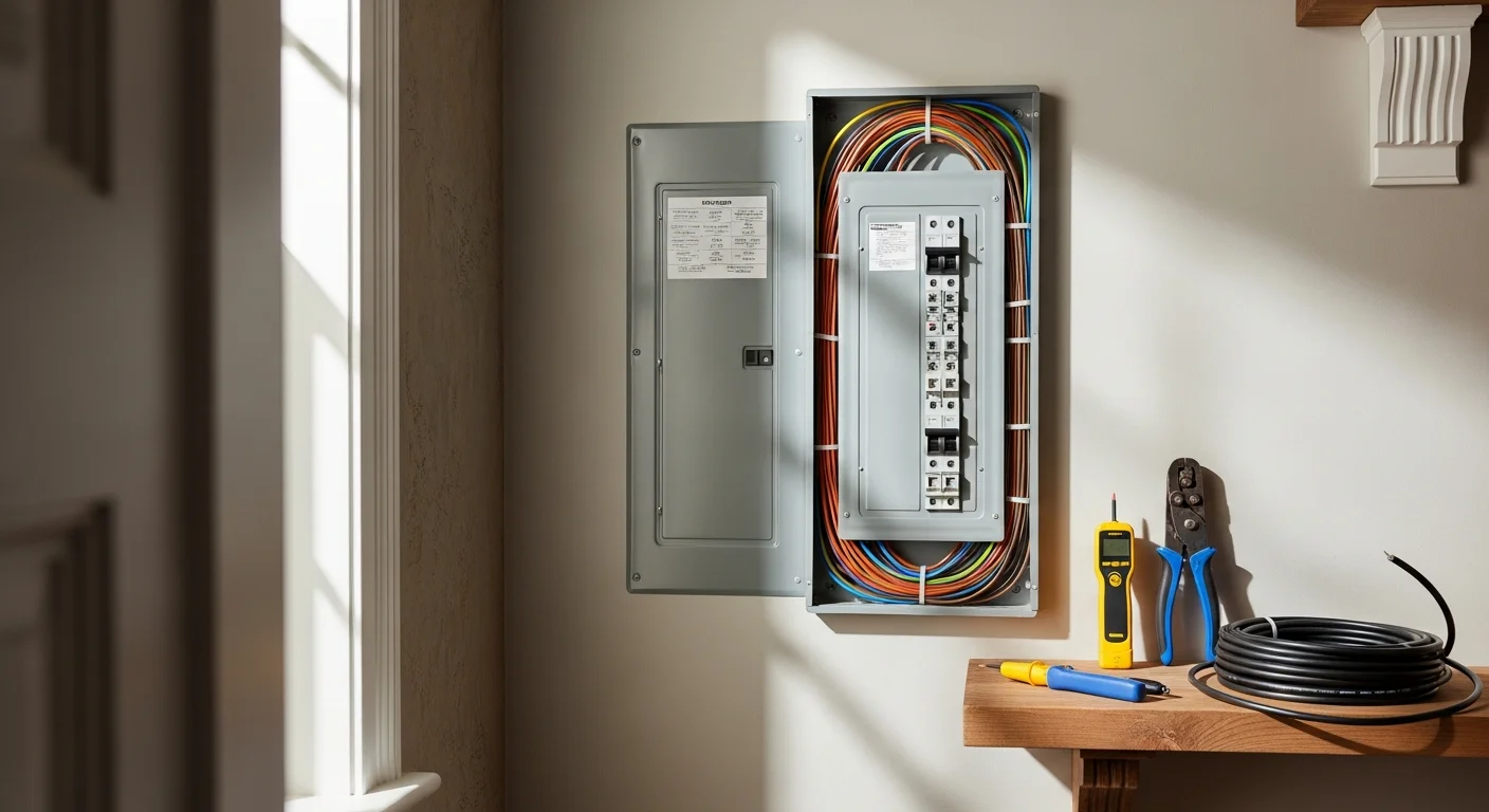 Electrician installing wiring in residential home