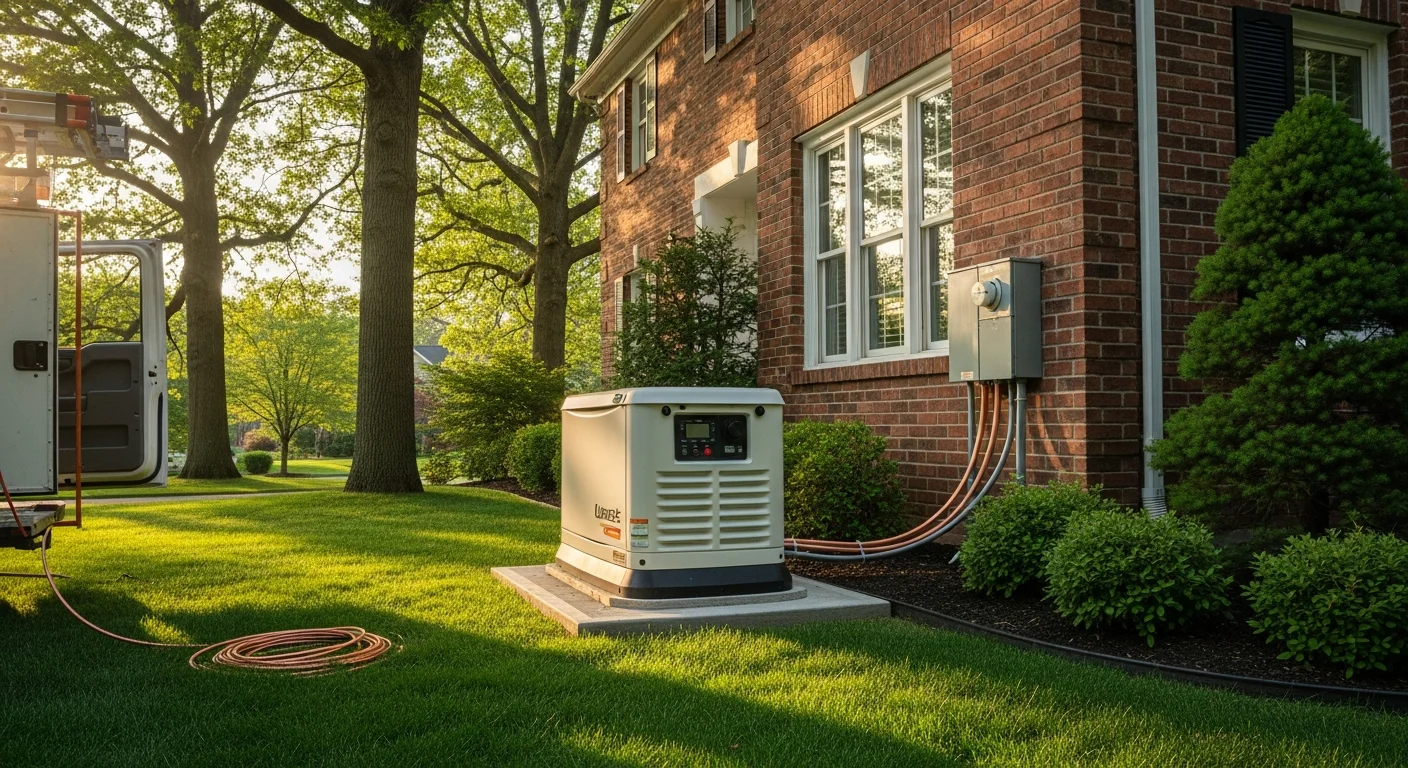 Standby generator installed outside residential home